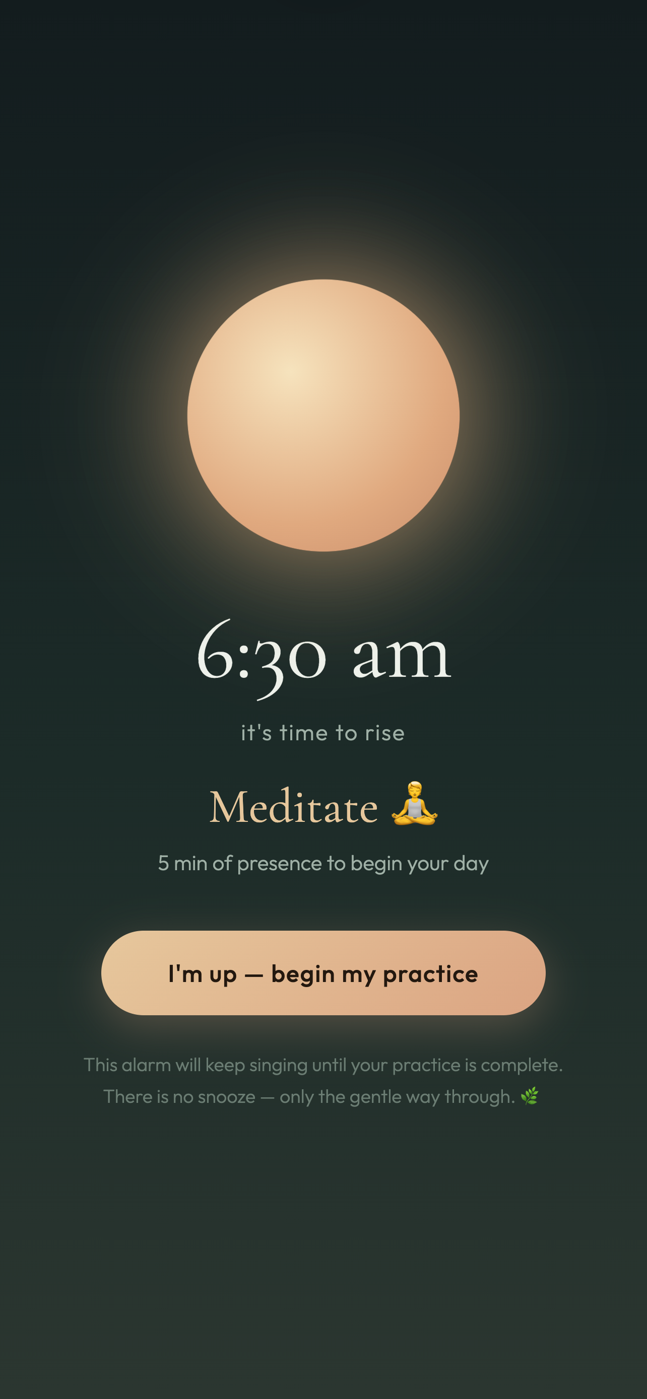 The sunrise alarm screen — it's time to rise